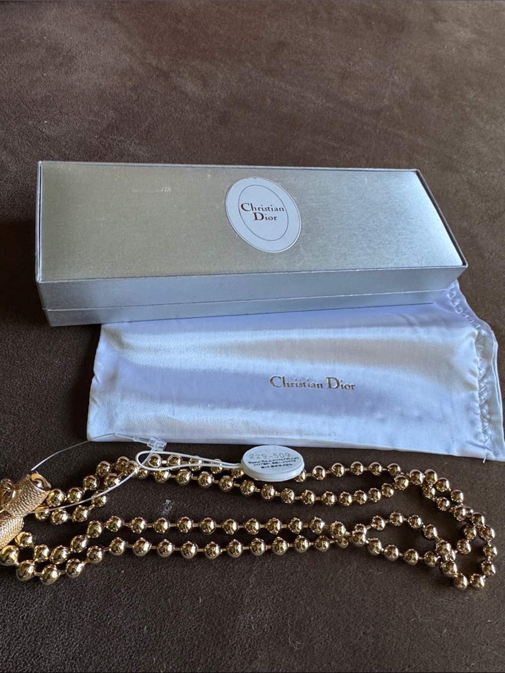 Dior Double Strand Gold-Tone Bead Necklace Vintage With Tag 18”